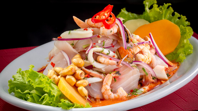 Ceviche on a white plate