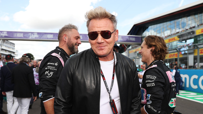 Gordon Ramsay in sunglasses and leather jacket