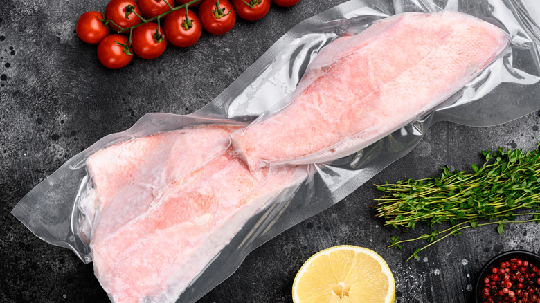 Frozen fish fillets in plastic packaging