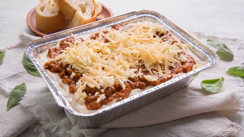 Frozen lasagna in tray