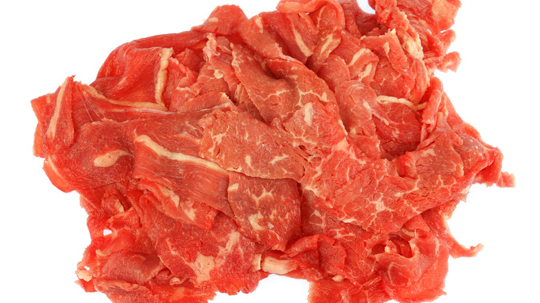 Shaved beef on white background