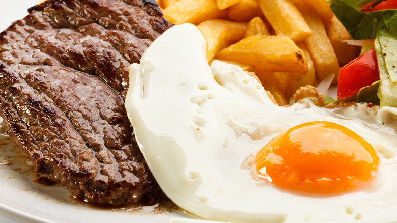 Steak, eggs, and fries