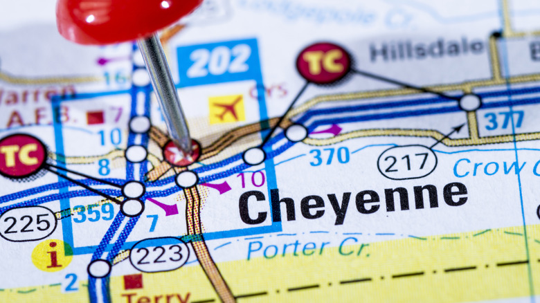 Pin showing Cheyenne on map