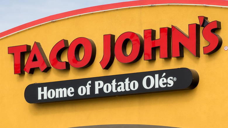 Front entrance sign for Taco John's