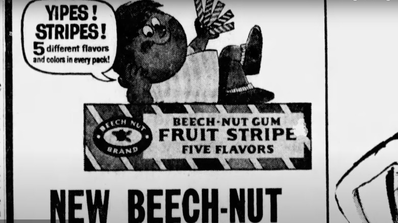 black and white ad for fruit stripe