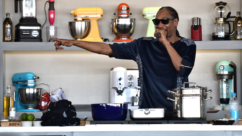 Snoop Dogg giving a live cooking demonstration