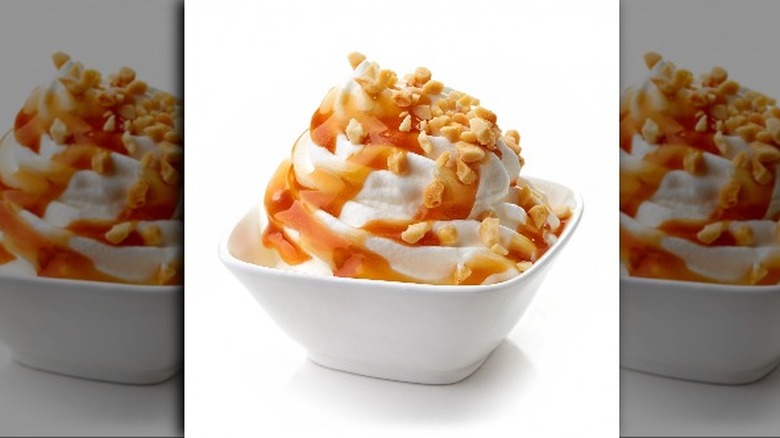 Ice cream with caramel and nuts