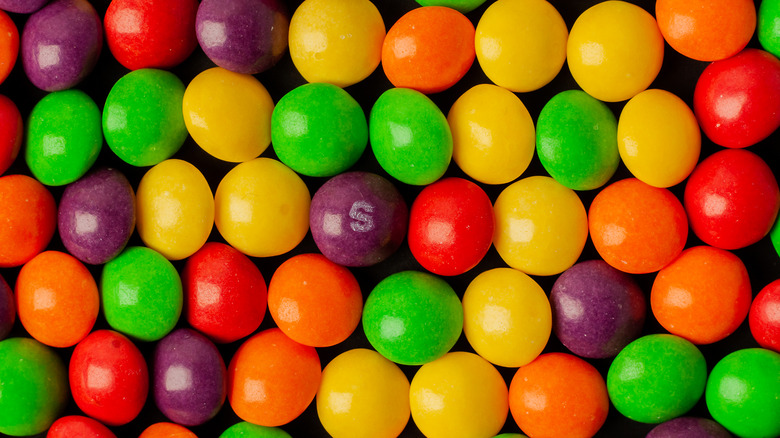 Colorful Skittles closeup
