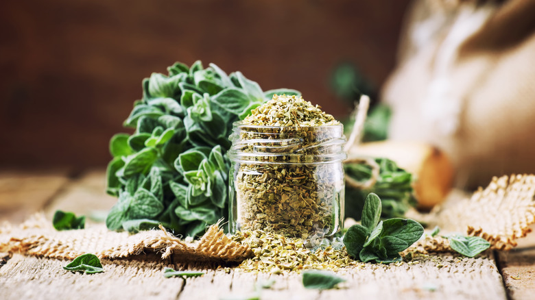 Italian seasoning in a glass jar