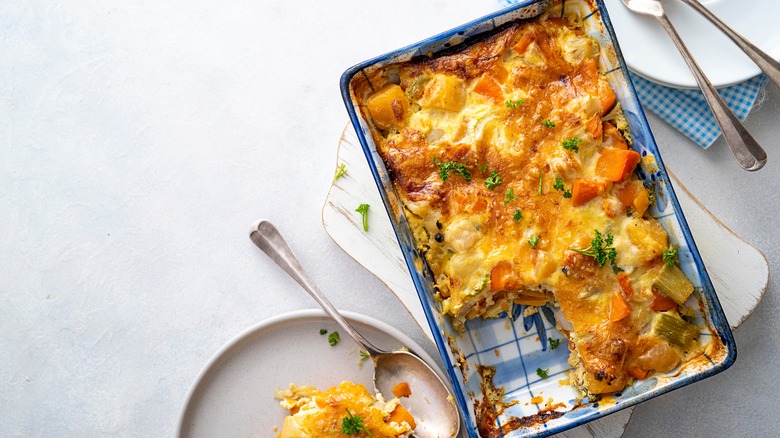 A vegetable casserole in a baking dish