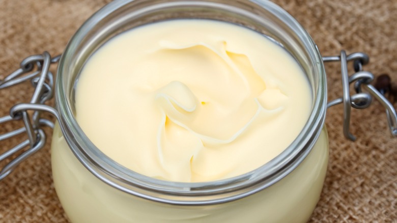 Beef tallow in glass jar