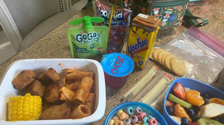 Various items in packed lunch