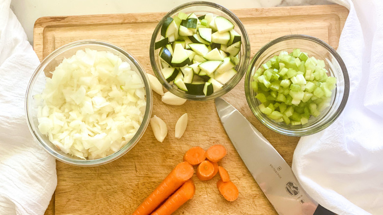 chopped vegetables on cutting board