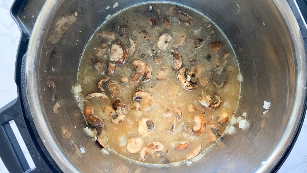 mushrooms and broth in Instant Pot