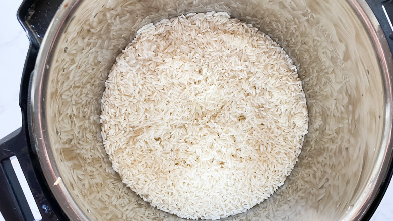 rice and water in Instant Pot