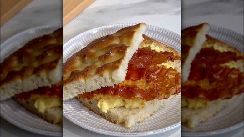 focaccia scrambled egg breakfast sandwich