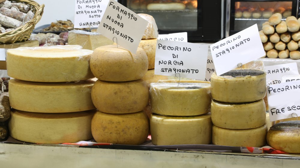 Wheels of dried pecorino sheep and goat cheese