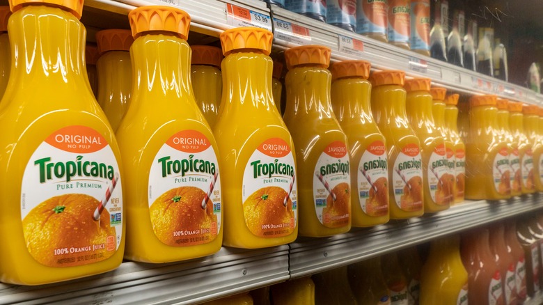 Tropicana orange juice on a shelf