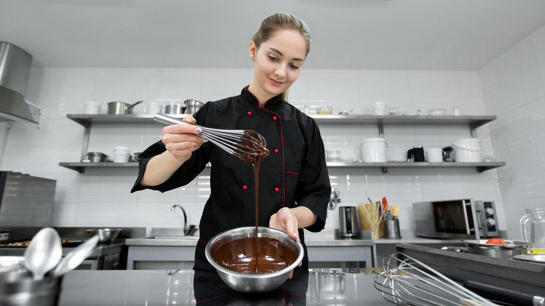 Pastry chef making ganache