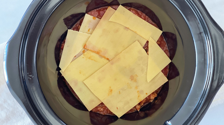 broken lasagna noodles in crockpot