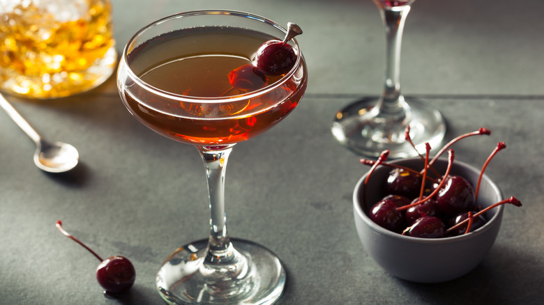 Manhattan cocktail with cherries