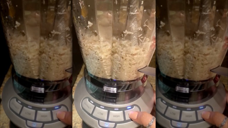 Shredded chicken in a blender