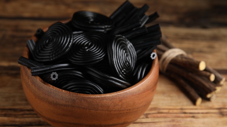 Licorice candy in bowl