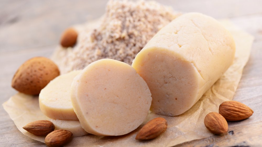 marzipan and almonds on counter