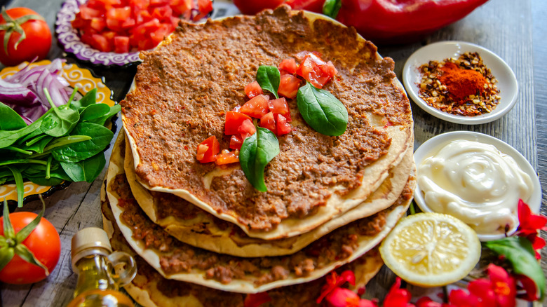 A stack of lahmacun