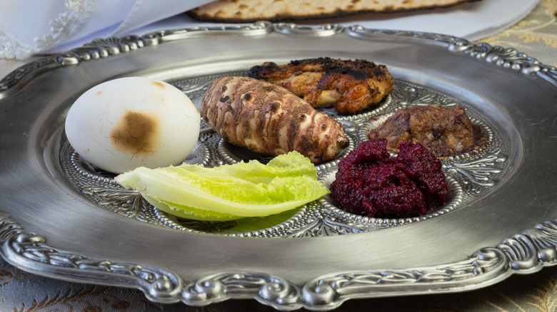 Passover seder with roasted egg