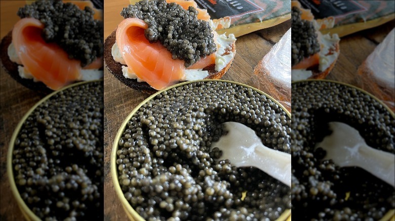 Caviar and a toasted bagel with cream cheese