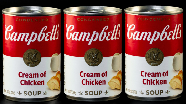 Three cans of Campbell's soup