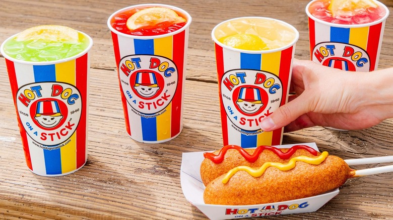 Corndogs and lemonade from Hot Dog on a Stick.