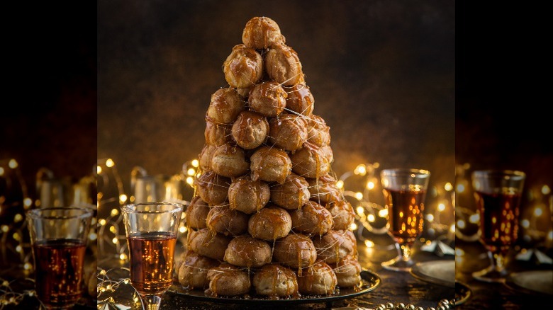 A croquembouche tower