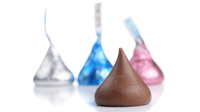 Hershey's kisses on white background