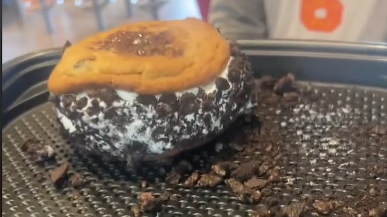 Ice cream sandwiched between cookies