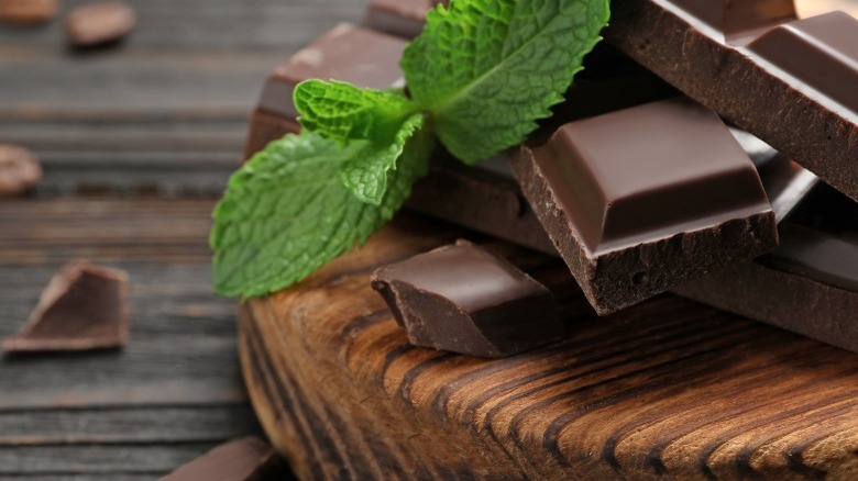 mint leaves chocolate pieces