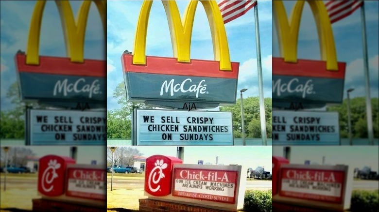 McDonald's and Chick-fil-A signs sign featuring jabs at each other