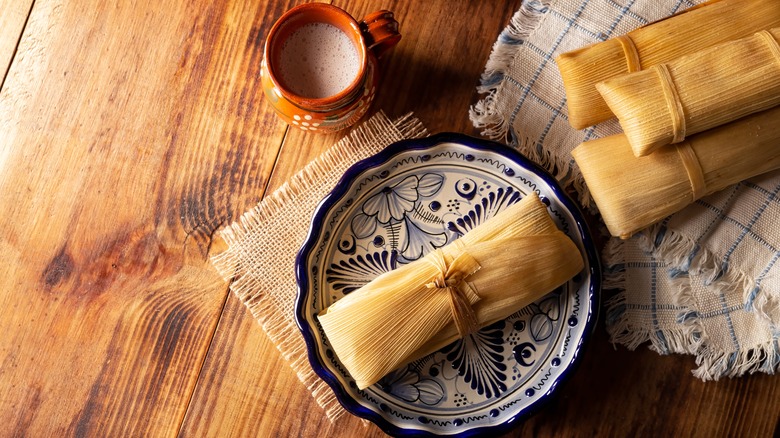 tamales on a plate and towel