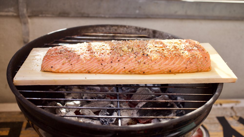 Soaked plank with salmon