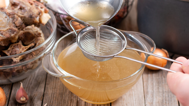 Bone broth in a bowl