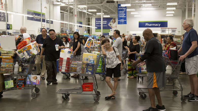 shoppers in line at Sam's Club 