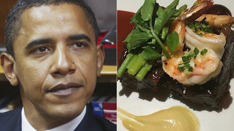 Barack Obama with shrimp and short rib