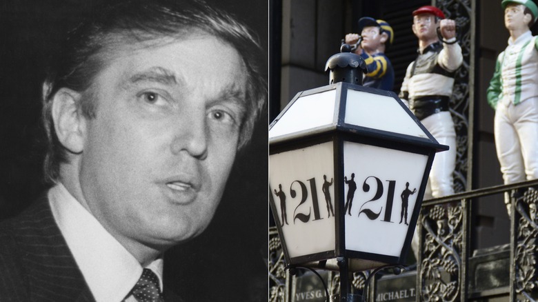 Younger Donald Trump split image with 21 Club jockeys