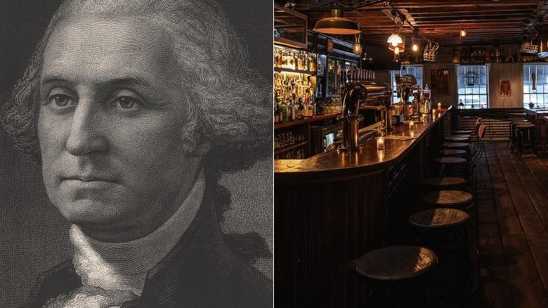 Split screen of George Washington and Fraunces Tavern