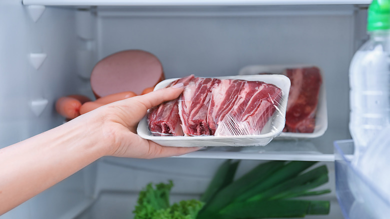 Raw meat in refrigerator