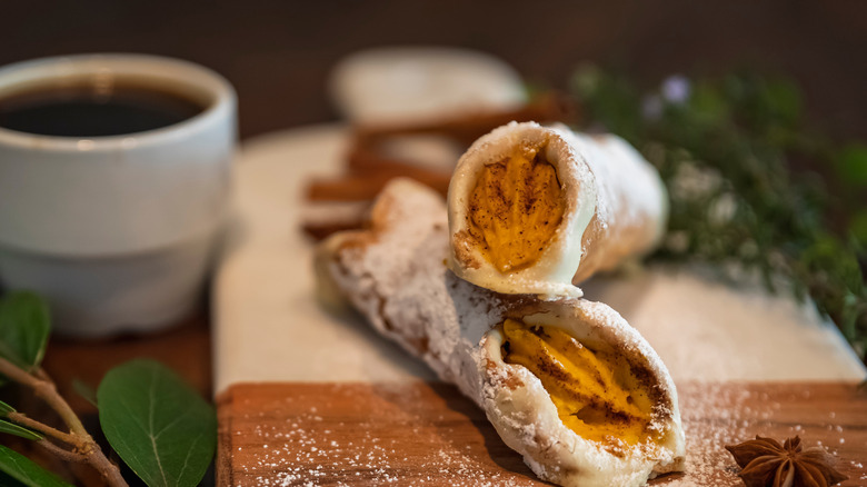 Pumpkin cannoli with powdered sugar