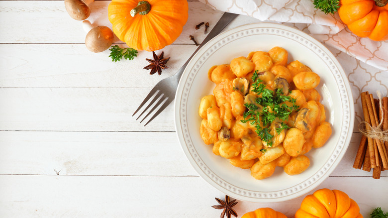 Gnocchi pasta in pumpkin sauce