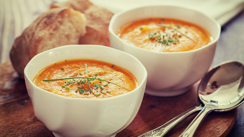 bowls of pumpkin soup