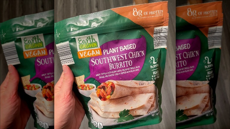 Earth Grown vegan plant-based Southwest chick'n burrito